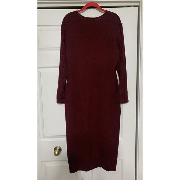 Vintage Carole Little Wool Blend Burgundy Embroidered Knit Maxi Sweater Dress L - Picture 7 of 9